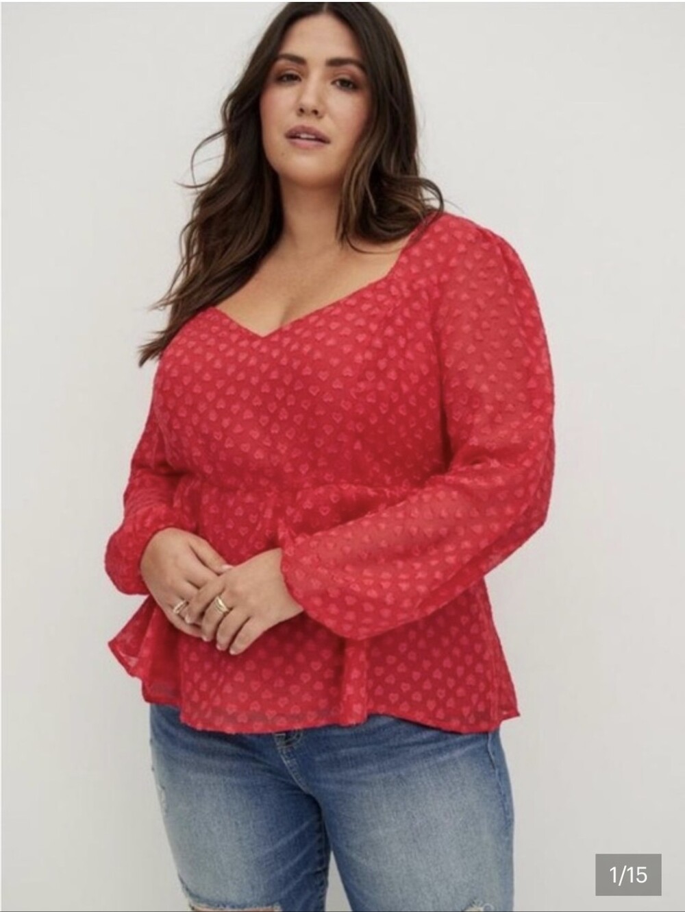 torrid Red Peplum Heart-Print Chiffon Blouse